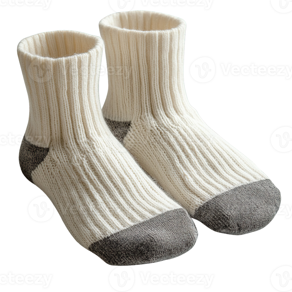 White and Grey Sport Socks with Thick Fabric Texture Isolated on a Transparent Background png