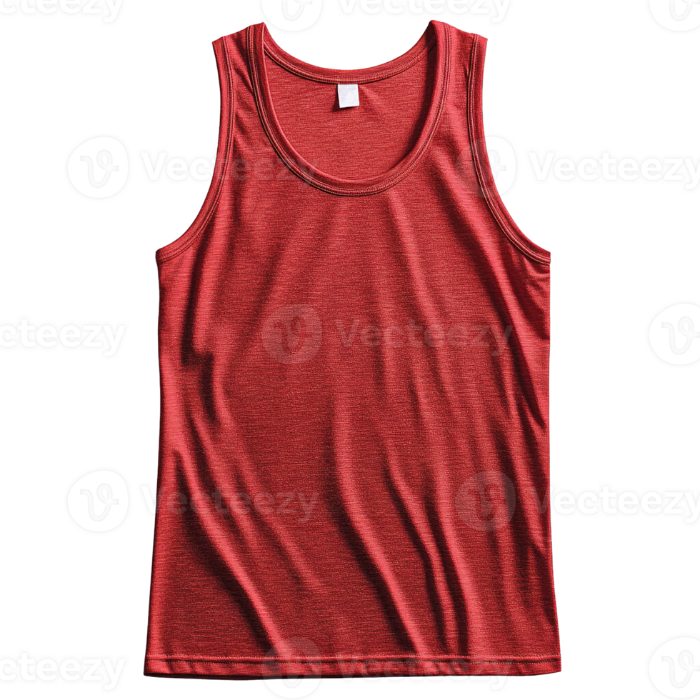 Sportswear Mockup of Red Sleeveless Tank Top with Wrinkled Fabric Isolated on Transparent Background png