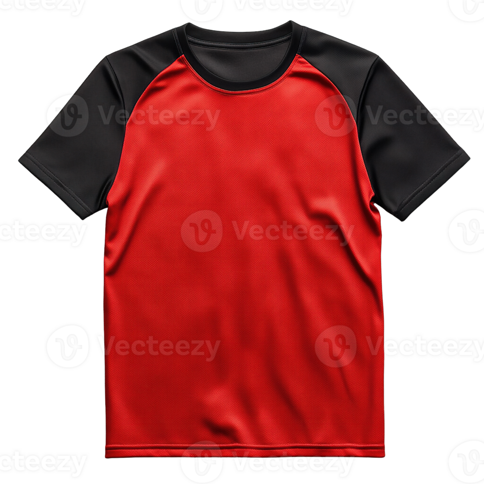 Red and Black Short-Sleeve Performance T-Shirt Isolated on Transparent Background png