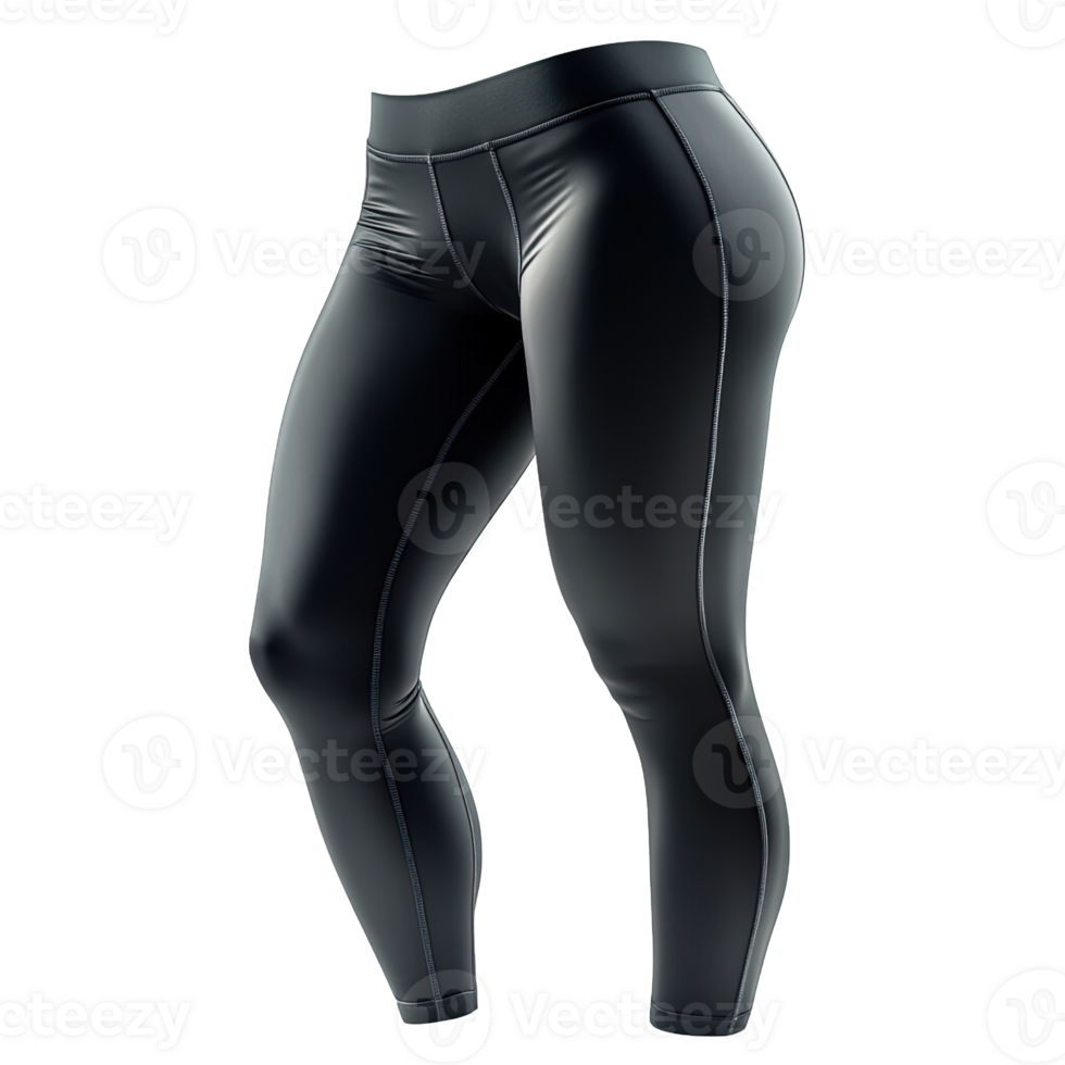 Black Workout Leggings with Elastic Waistband and Stretchable Fabric Isolated on Transparent Background png