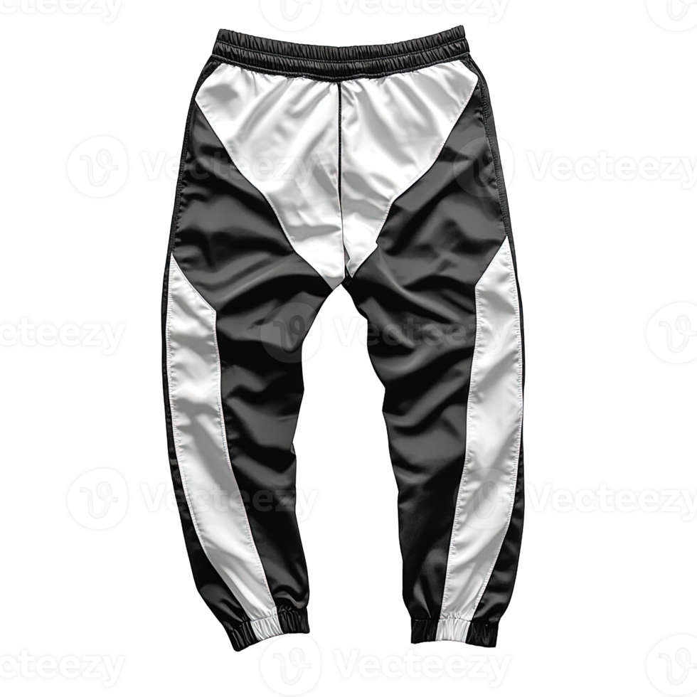 Fashionable Streetwear Track Pants with Elastic Waistband and Contrast Panel Design on Transparent Background png