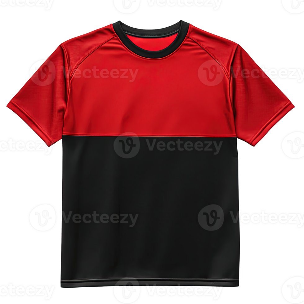 Front View of a Modern Sportswear T-Shirt with a Stylish Red and Black Color Combination on Transparent Background png