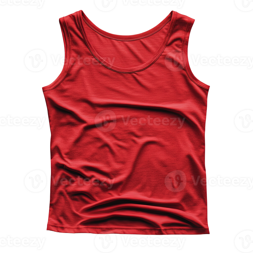 Red Sports Tank Top Front View Mockup with Fabric Texture and Wrinkles Isolated on Transparent Background png