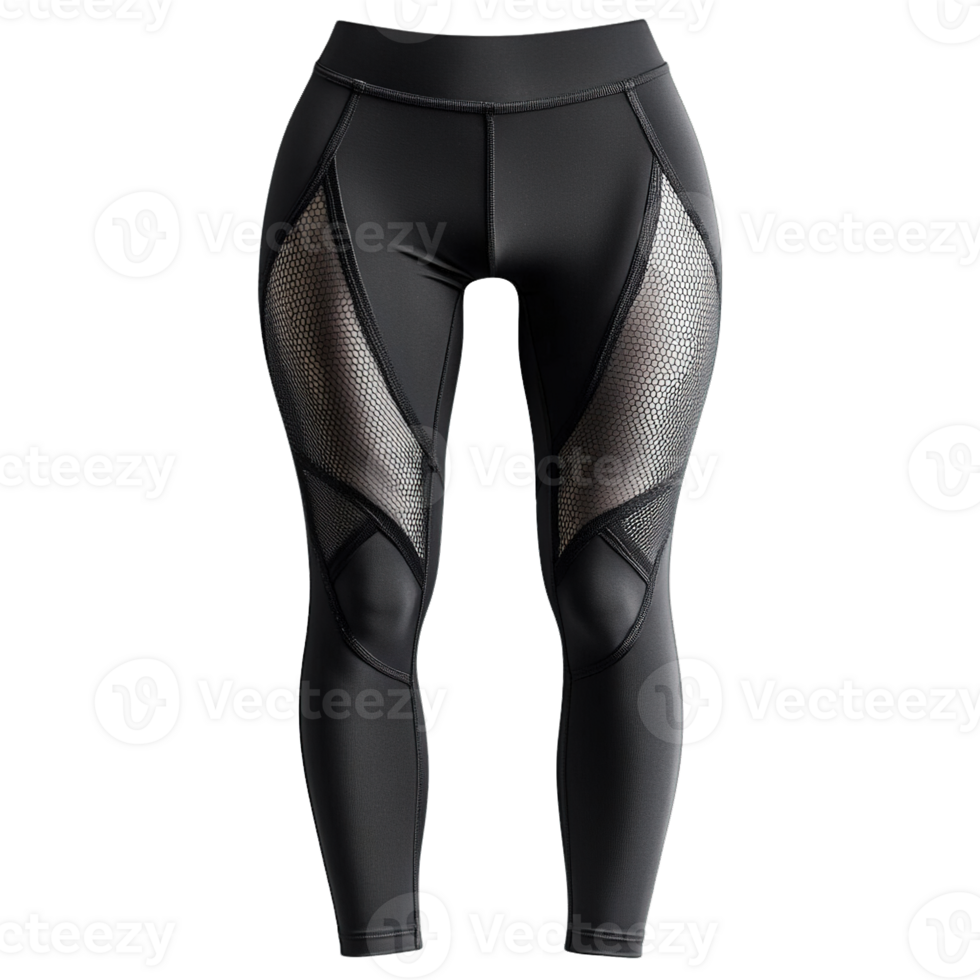 Trendy and Breathable Womens Athletic Leggings with Sheer Mesh Panels Isolated on Transparent Background png