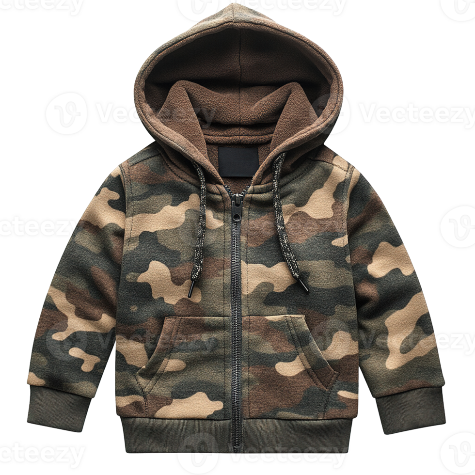 Stylish and Comfortable Boys Camouflage Hoodie with Ribbed Cuffs and Front Pockets png