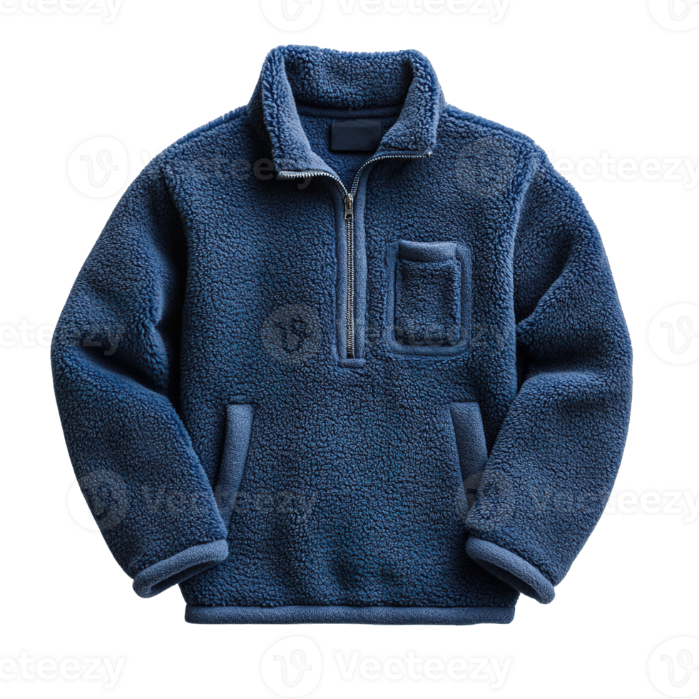 Soft and Comfortable Boys' Plush Fleece Pullover with Stand-Up Collar, Quarter-Zip Closure, and Relaxed Fit on Transparent Background png