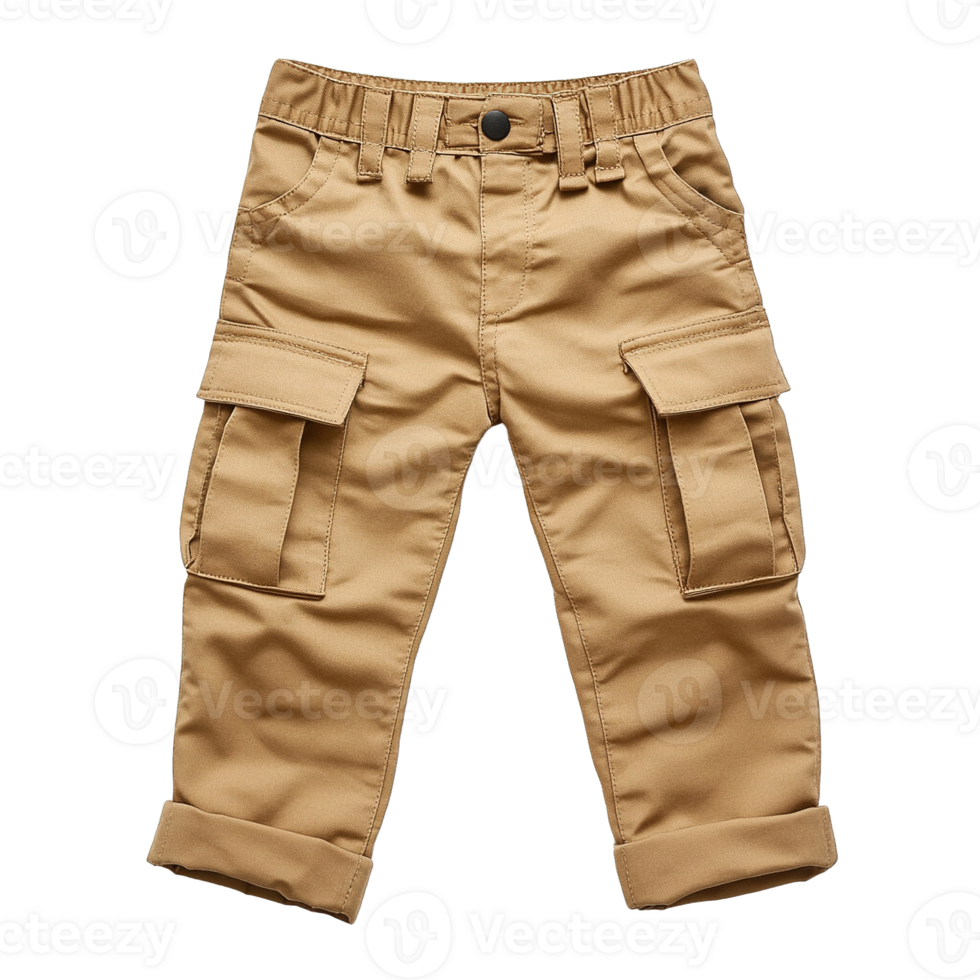 Casual and Functional Childrens Cargo Pants with Deep Storage Pockets on Transparent Background png