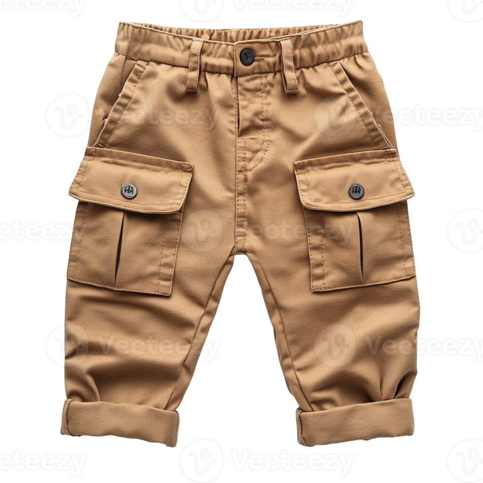 Childrens Outdoor Cargo Pants Featuring Utility Pockets, Elastic Waist, and Comfortable Fit on Transparent Background png