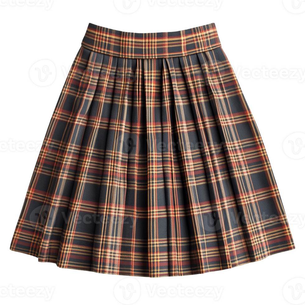 Traditional School Uniform-Style Skirt with Elegant Box Pleats and Vintage Plaid Design png