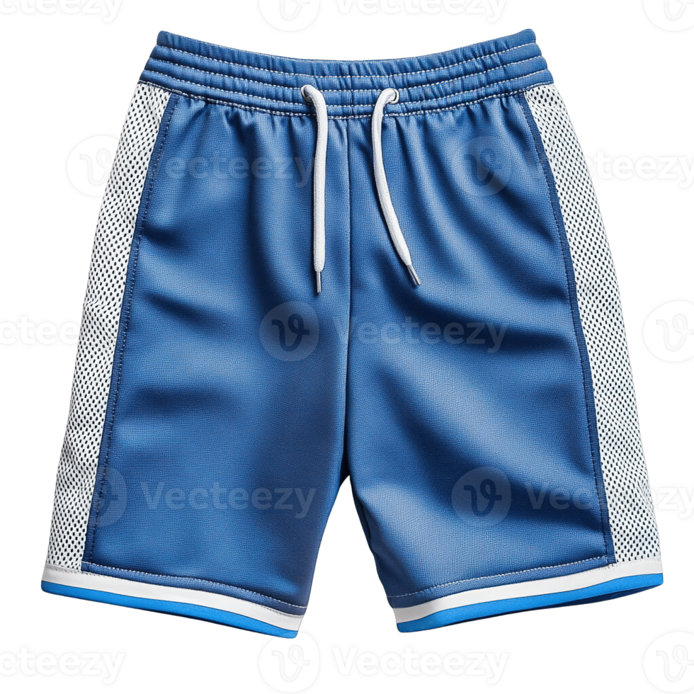 Children's Blue Athletic Shorts with White Mesh Side Panels, Drawstring Waistband and Light Blue Isolated on Transparent Background png
