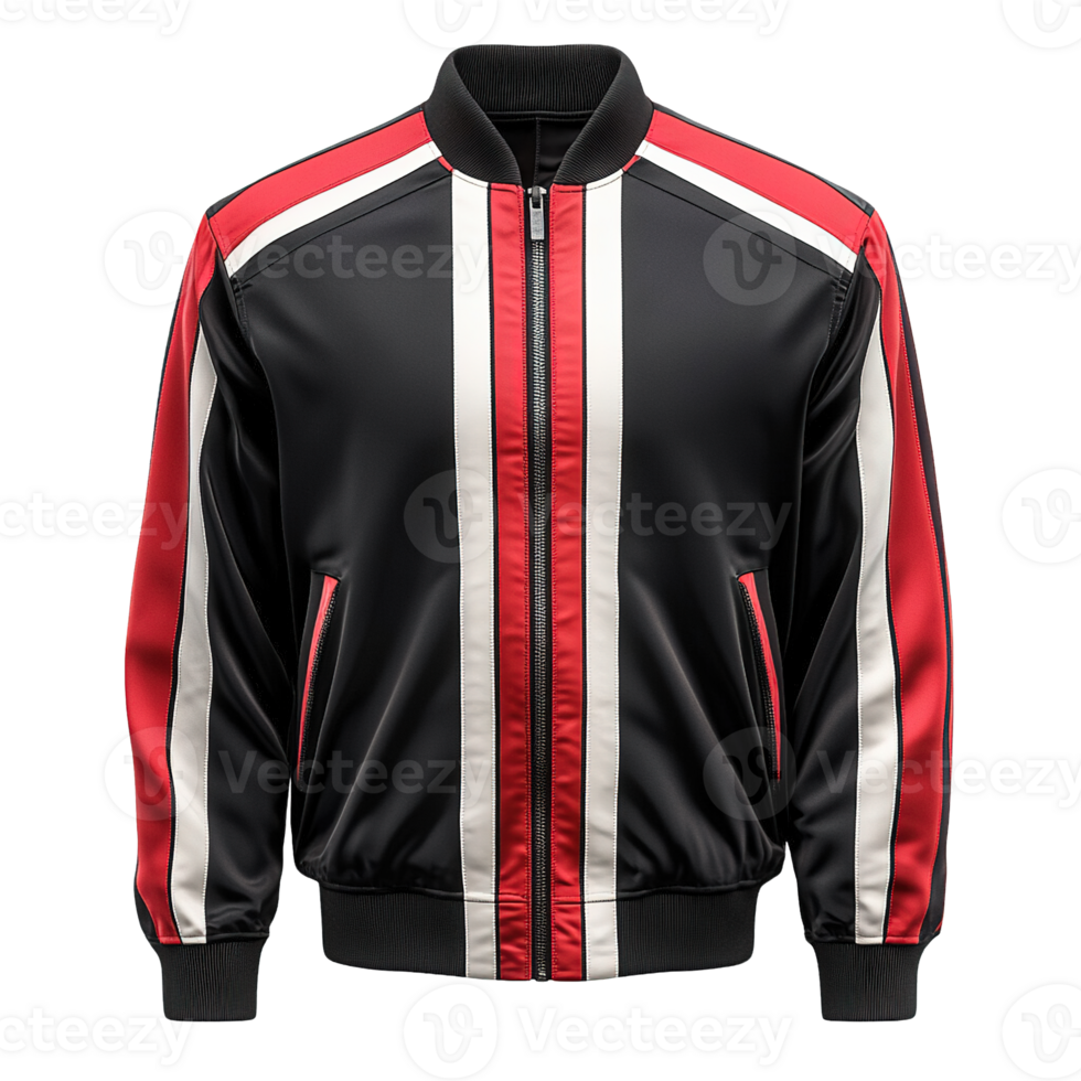 Sporty Track Jackets Featuring Dynamic Red and White Stripes on a Black Base Isolated on Transparent Background png