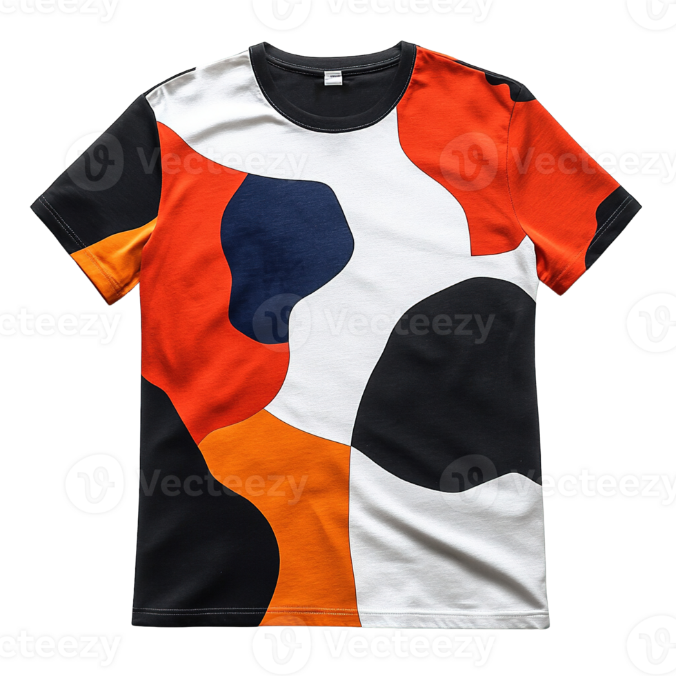 Flat Lay of Creative and Eye-Catching Graphic T-Shirts with Geometric and Abstract Prints png
