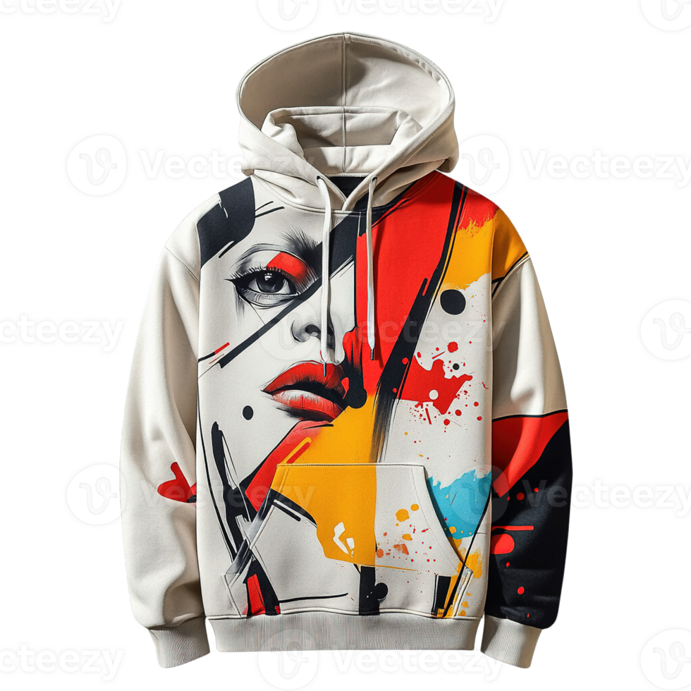 Fashionable and Unique Printed Hoodie with Artistic and Abstract Graphic Patterns Isolated on Transparent Background png