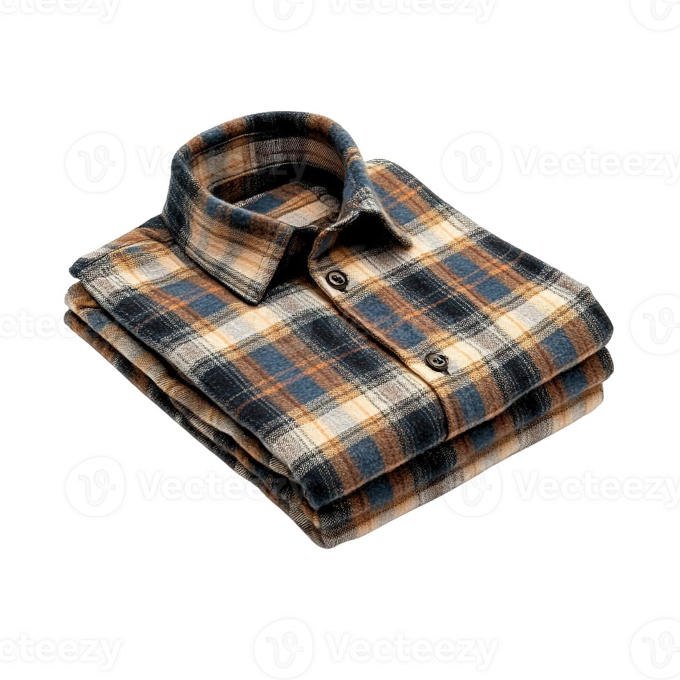 Stacked Folded Flannel Shirts in Classic Tartan Patterns Isolated on Transparent Background png