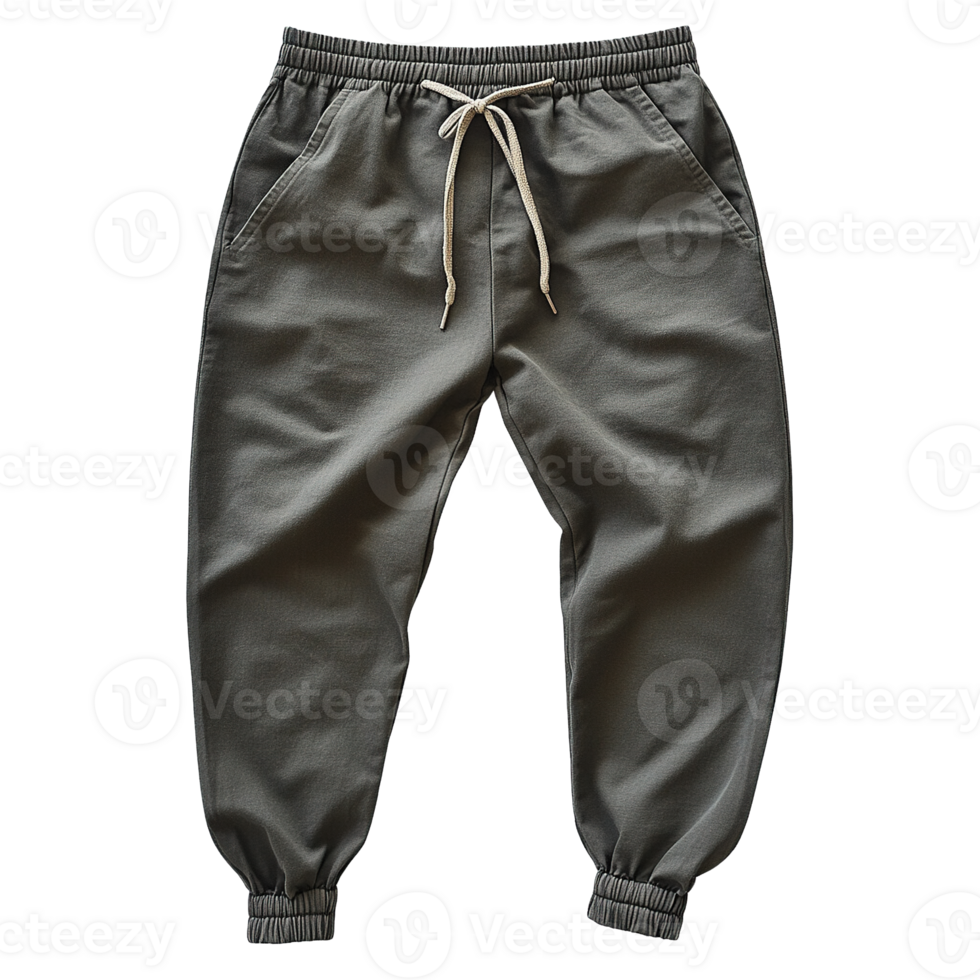 Jogger Pants with Drawstring Waist and Cuffed Ankles on a Transparent Background png