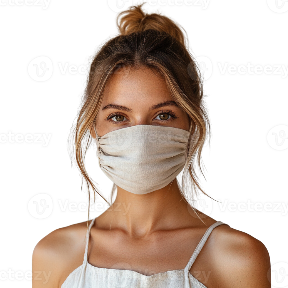 Female Model Showcasing Soft and Breathable Natural Fabric Face Mask png