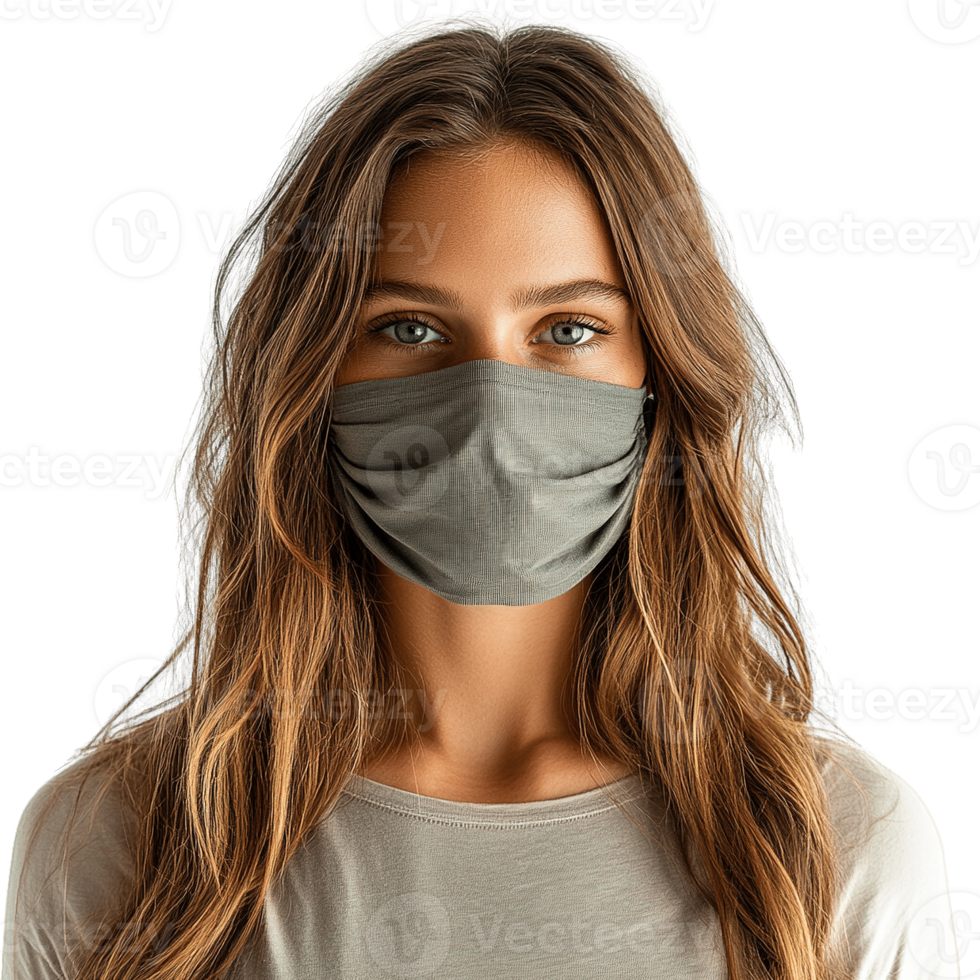 Women Posing in Handmade Cotton Face Mask with Natural Textures png