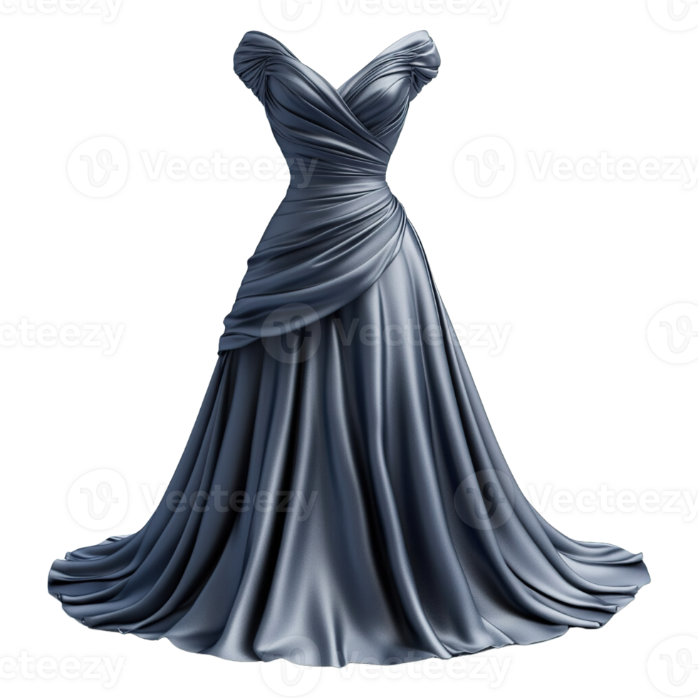 Chic Formal Gown in Rich Satin Material with Stylish Draping and Flattering V-Neck Designs png