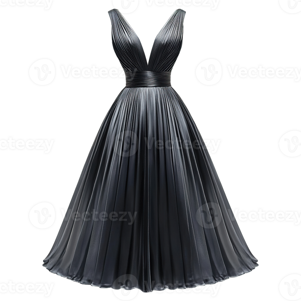 Luxurious Shiny Satin Dress Featuring Structured Pleats and Classic Silhouettes Isolated on Transparent Background png