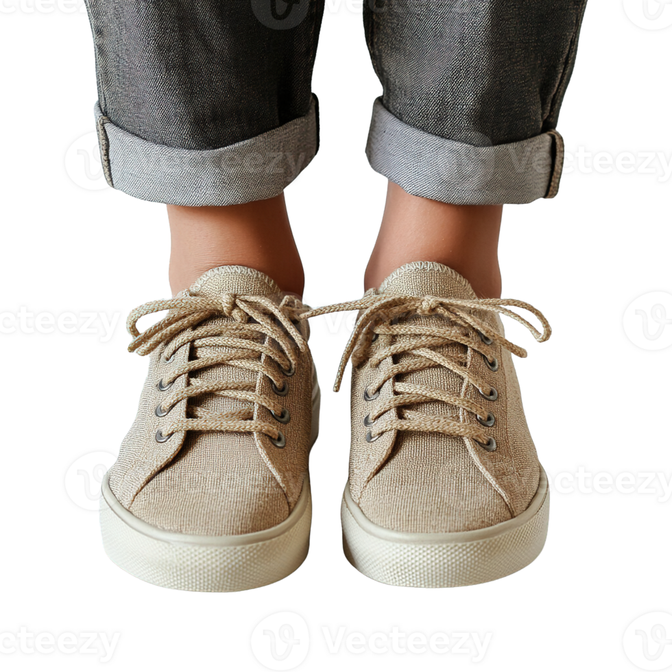 Eco-Conscious Footwear Styling Featuring Hemp Textile Sneakers Worn on Transparent Background png
