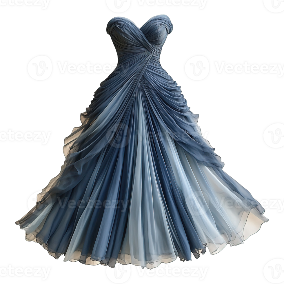 Luxurious Colorful Chiffon Gown Featuring Draped Bodices and Full-Length Pleated Skirts Isolated on Transparent Background png