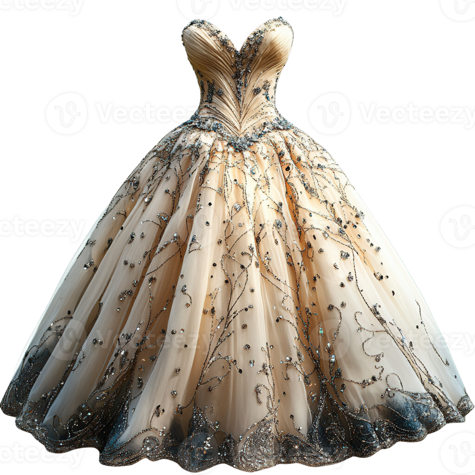 Opulent Ball Gown with Handcrafted Sequin and Crystal Embroidery png