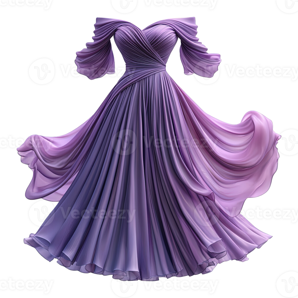 Stylish Off-Shoulder Gown with Structured Bodices and Artistic Pleating Isolated on Transparent Background png