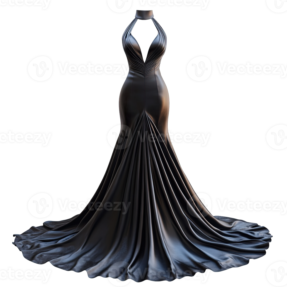 Glamorous Floor-Length Gown with Halter Necklines and Draped Skirts on Transparent Background png