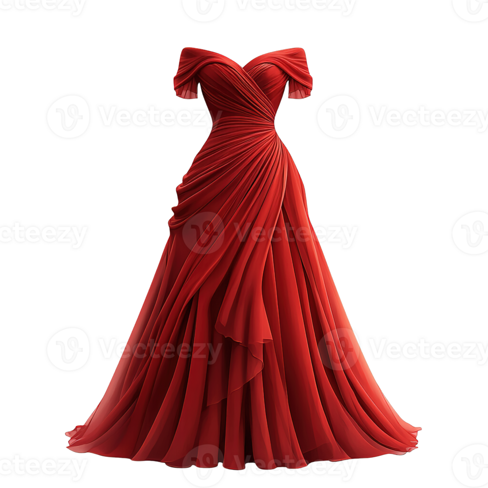 Luxury Full-Length Evening Dress Featuring Off-the-Shoulder Cuts and Soft Draped Sleeves Isolated on Transparent Background png