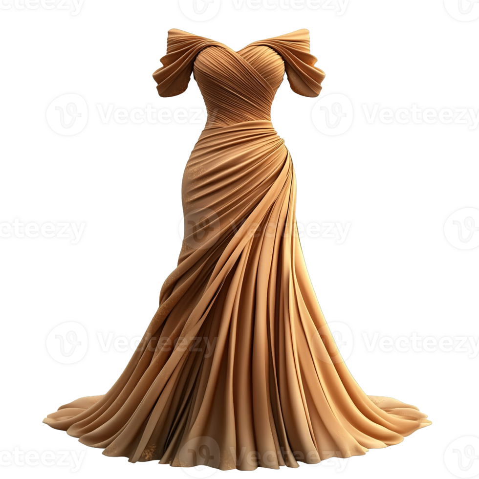 Chic and Sophisticated Off-the-Shoulder Formal Gown with Flowing Fabric and Feminine Silhouettes Isolated on Transparent Background png