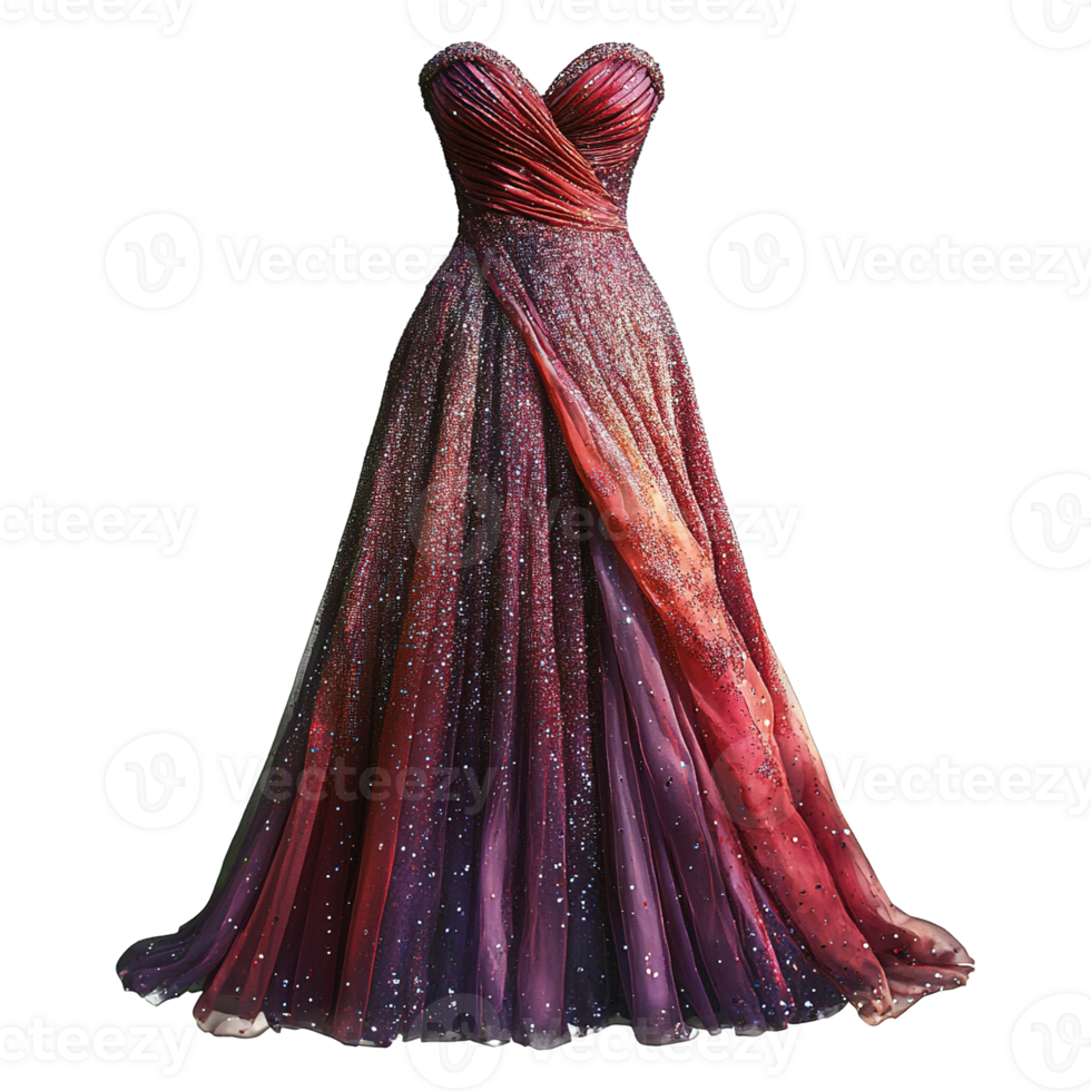Luxurious Sparkling Ball Gown with Shimmering Embellishments and Dramatic Silhouettes Isolated on Transparent Background png