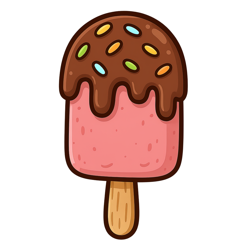 Delicious chocolate-coated ice cream bar with colorful candy sprinkles on top, perfect for summer desserts and treat designs. png