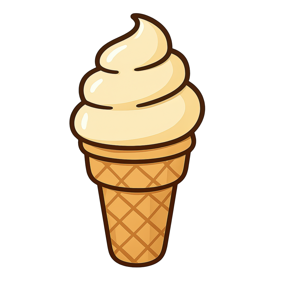 Classic soft-serve ice cream cone with smooth creamy swirl, ideal for summer desserts and frozen snack cravings. png