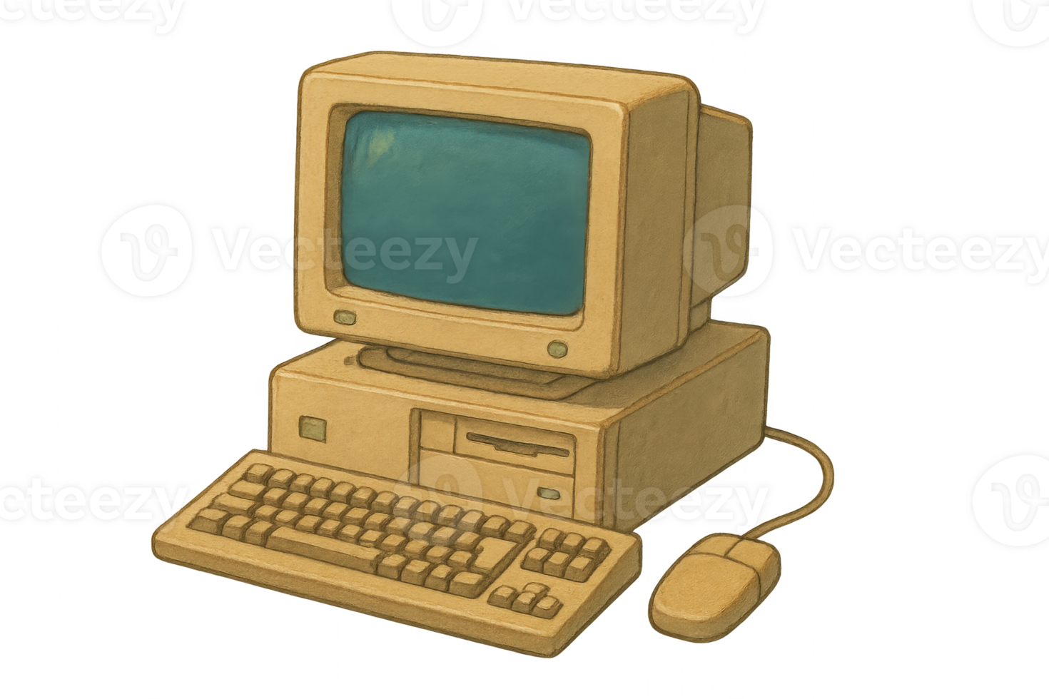 retro vintage desktop computer isolated for tech history, nostalgia, device mockups, or old-school computer themes png