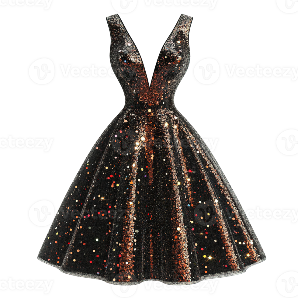 Stylish Womens Glitter Dress with Fitted Bodices and Full Skirts Isolated on Transparent Background png