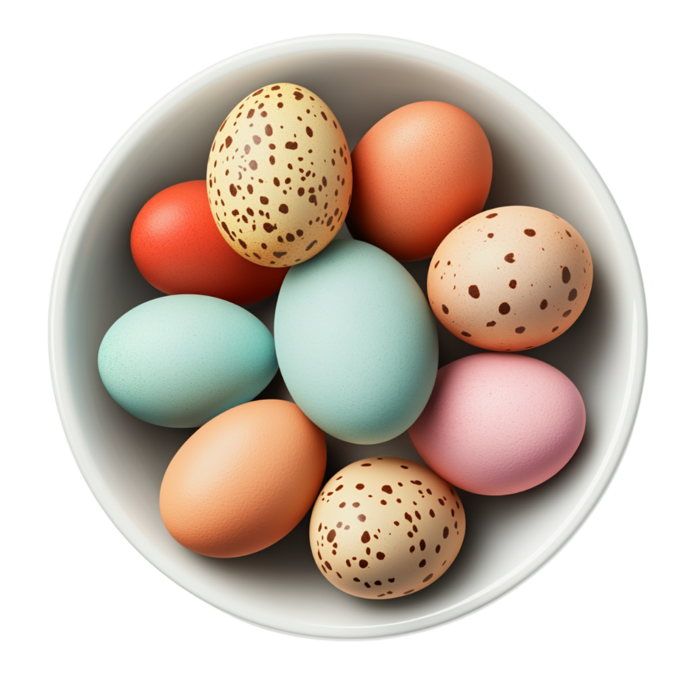 Plate of Decorative Easter Eggs in Pastel Colors png
