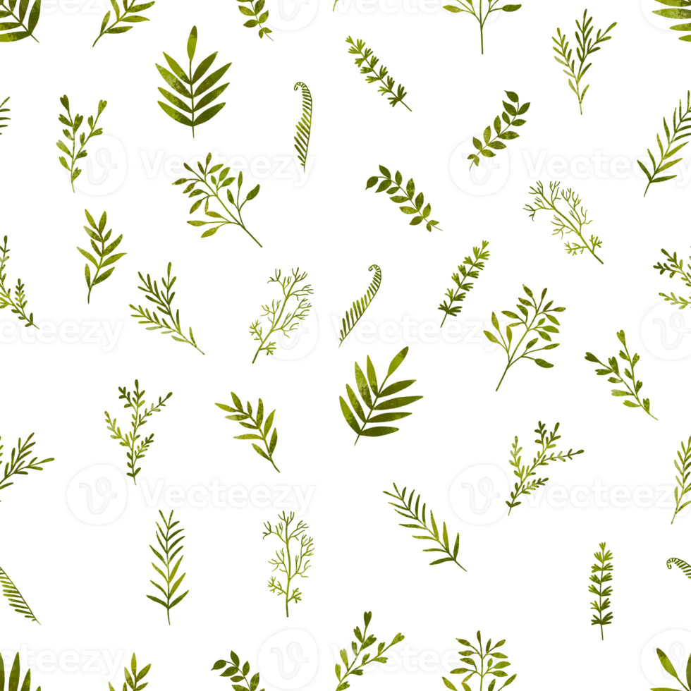 Watercolor branches, leaves, greenery seamless pattern. Hand drawn botanical illustration repeated background Spring summer. Easter pattern png