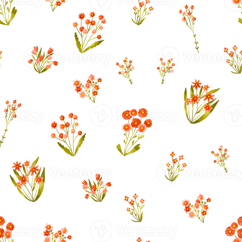 Seamless Easter pattern with red field flowers. Wildflowers watercolor background png
