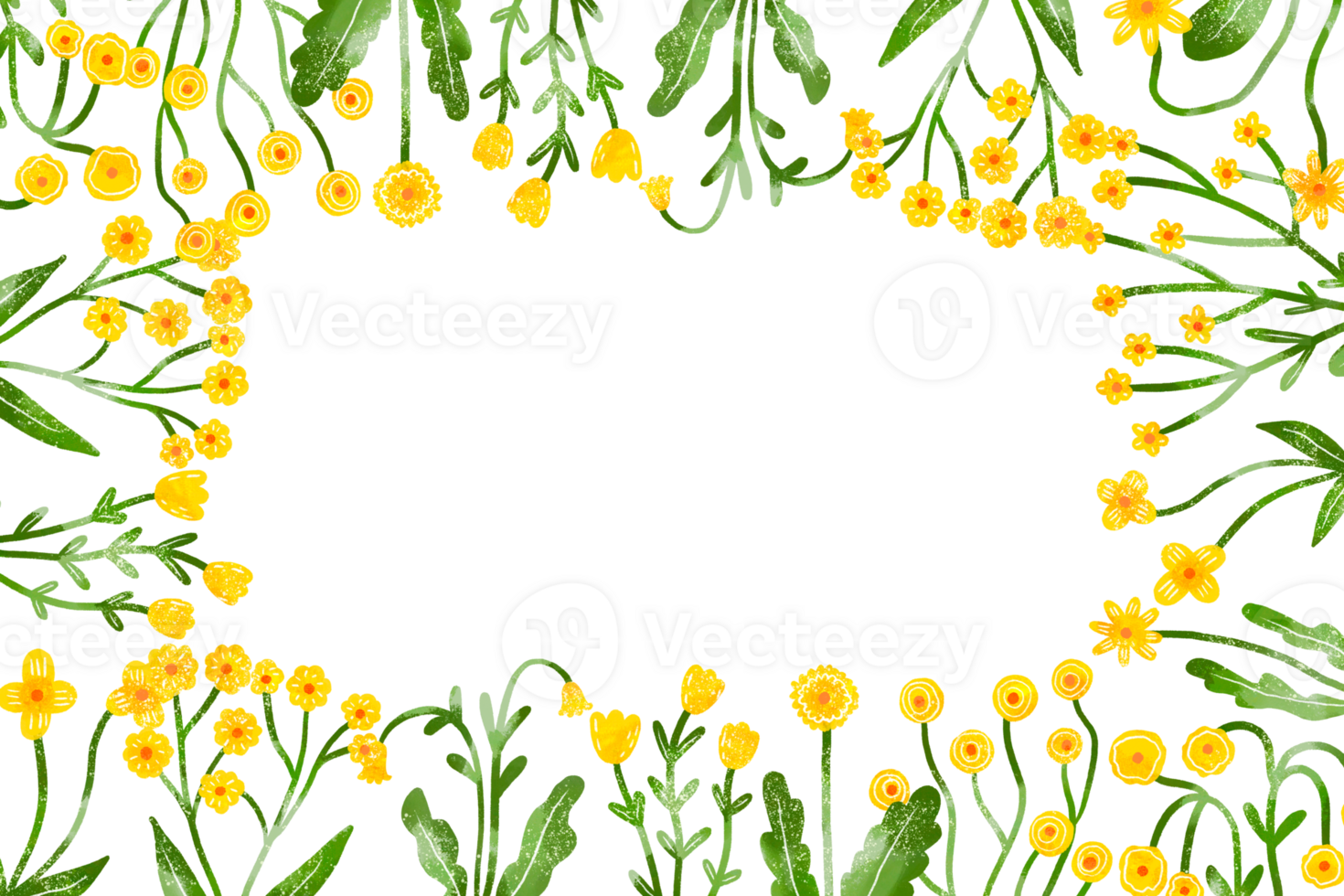 Horizontal border frame for wedding hand drawn blooming branches, twigs, leaves, yellow flowers on a isolated background. Watercolor hand drawn illustration card png