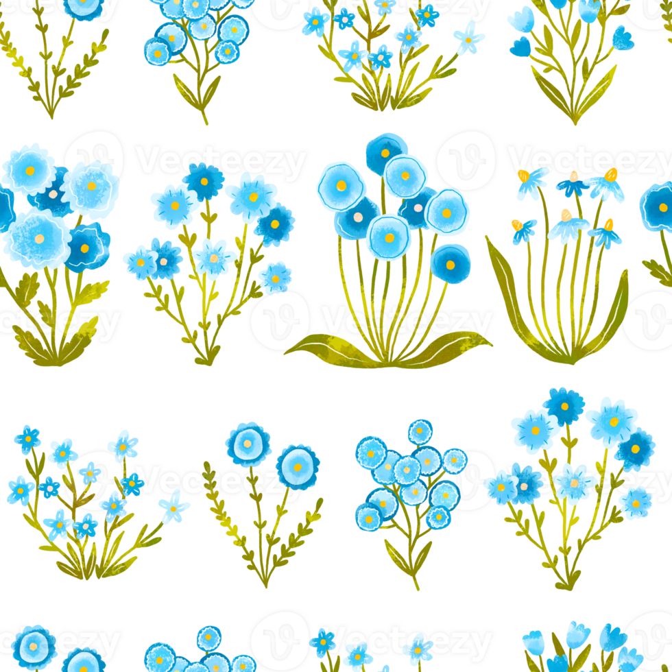 Striped floral pattern of watercolor wildflowers. Blue colors flowers blossom. Daisy, tulip, cornflower, wild and fantasy flowers. Field Flowers background, repeat, loopable png