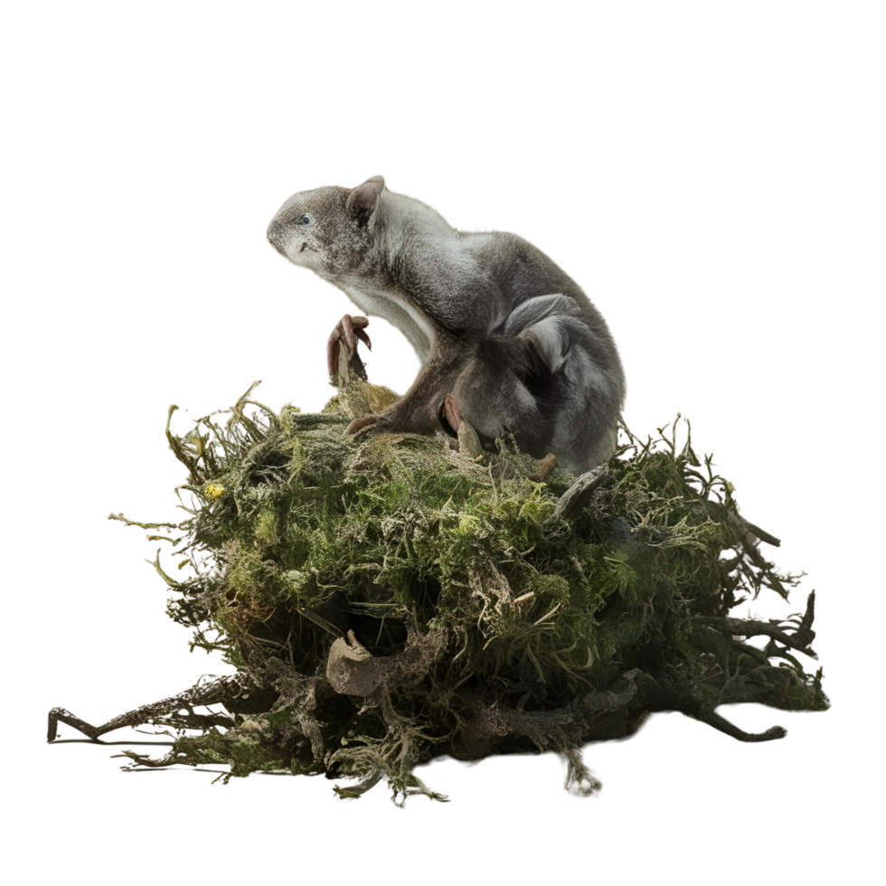 A squirrel standing on a bush isolated on a transparent background png