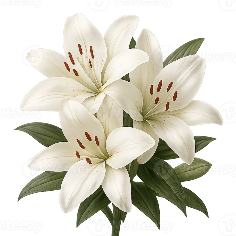 White Lily Flowers on Transparent Background png