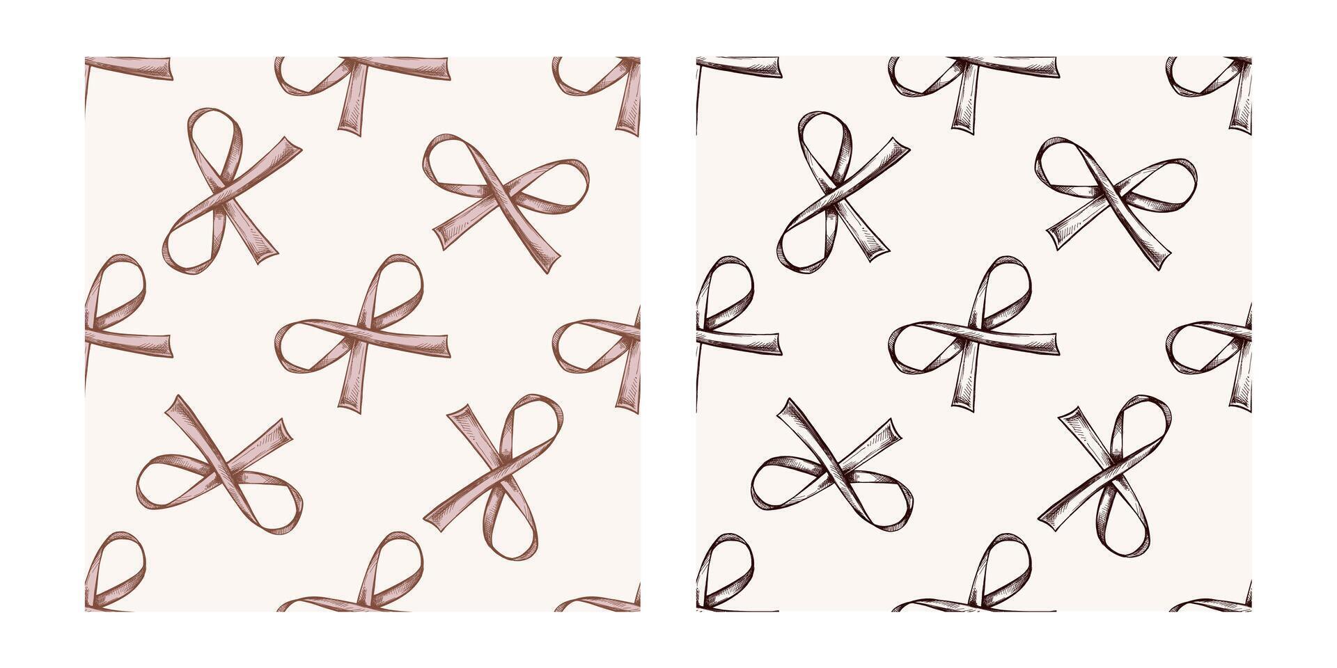 Hand drawn vintage colored and black seamless pattern of ribbons vector