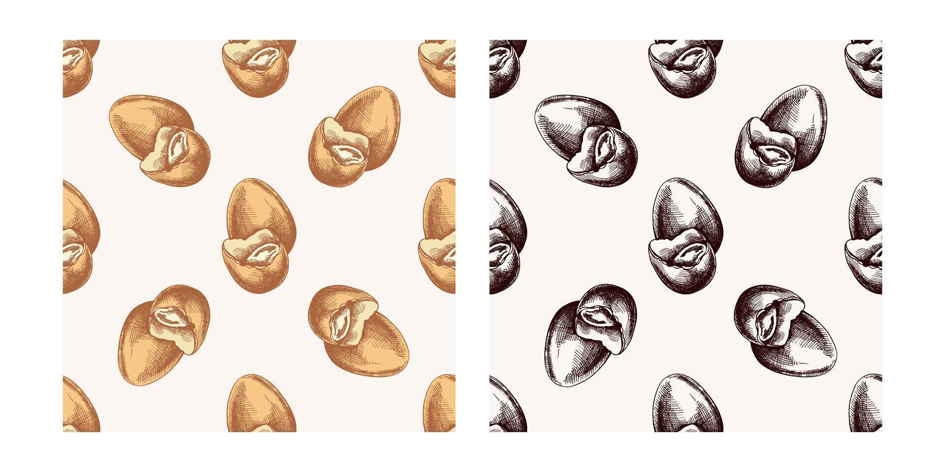 Hand drawn vintage colored and black seamless pattern of broken Easter eggs vector