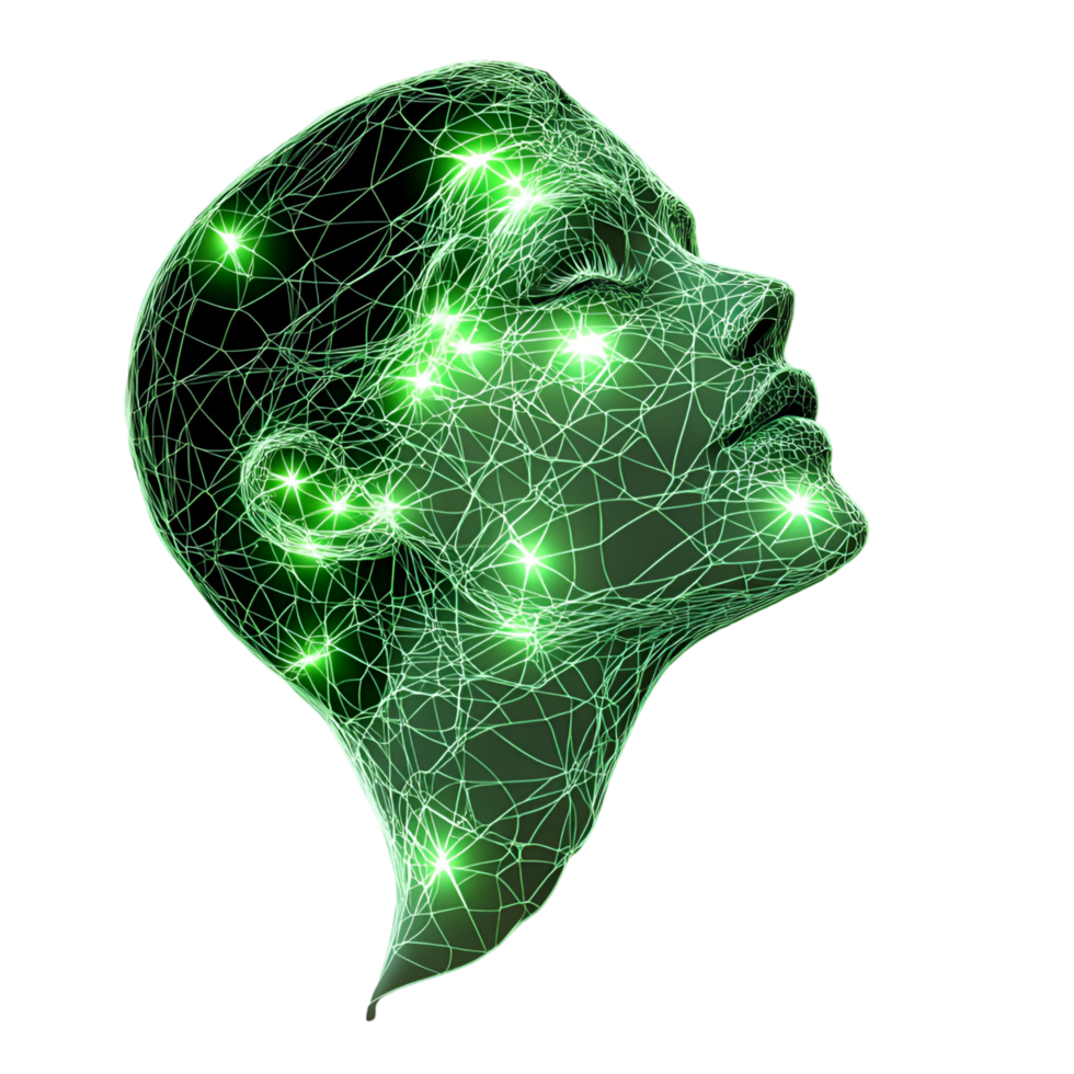 A Woman's Head with Glowing Lines on Transparent Background png