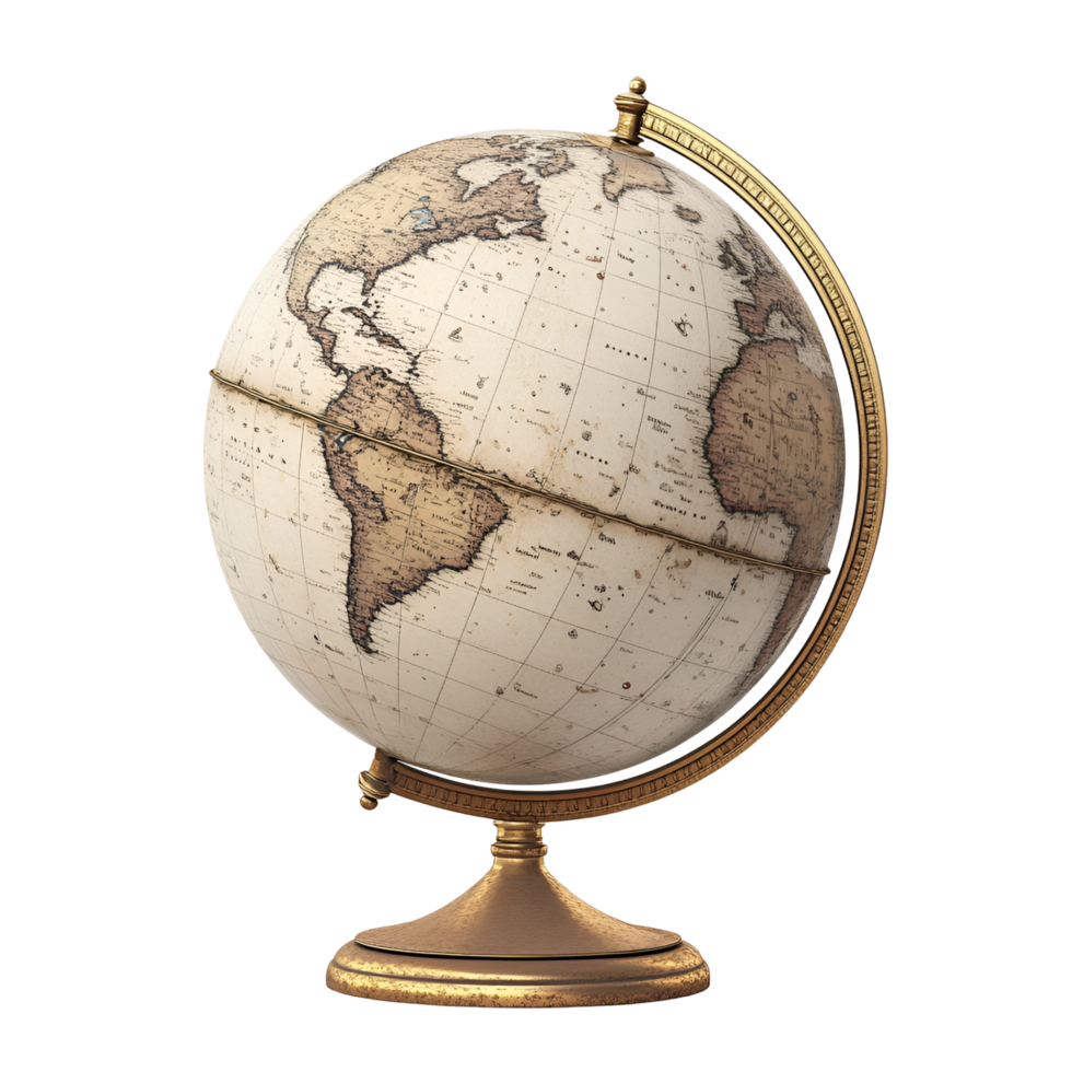 Stylish Golden Globe on Stand Isolated for Decoration on Transparent Background png
