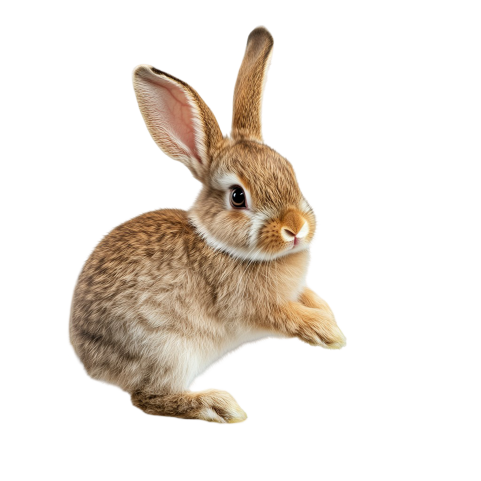 Wildlife Brown Bunny in Still Pose on White Transparent Background png