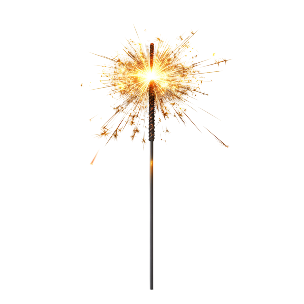Illuminated Sparkler Emitting Bright Sparks at a Night Event on Transparent Background png