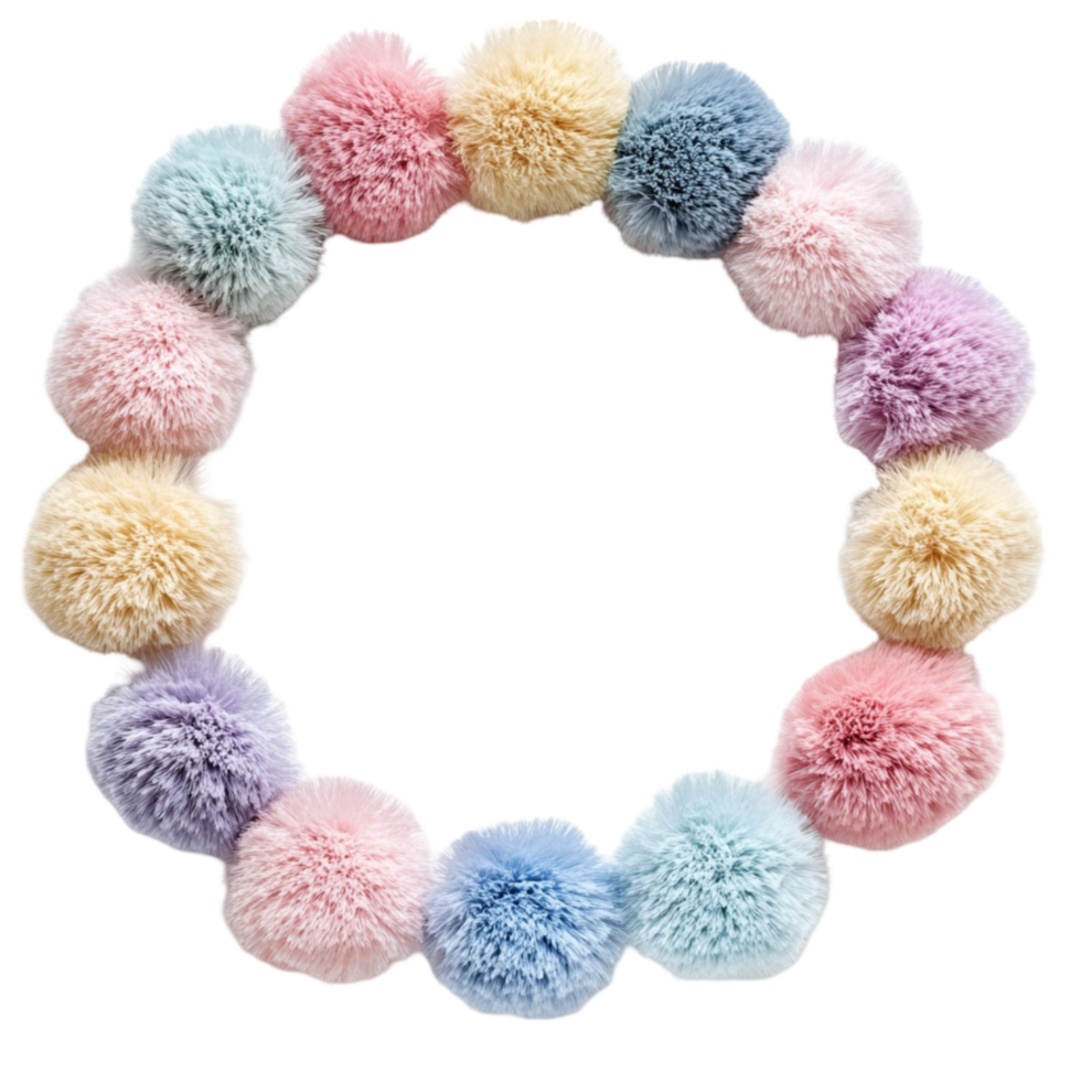 Handmade Craft Wreath Made of Soft Pom Poms on Transparent Background png