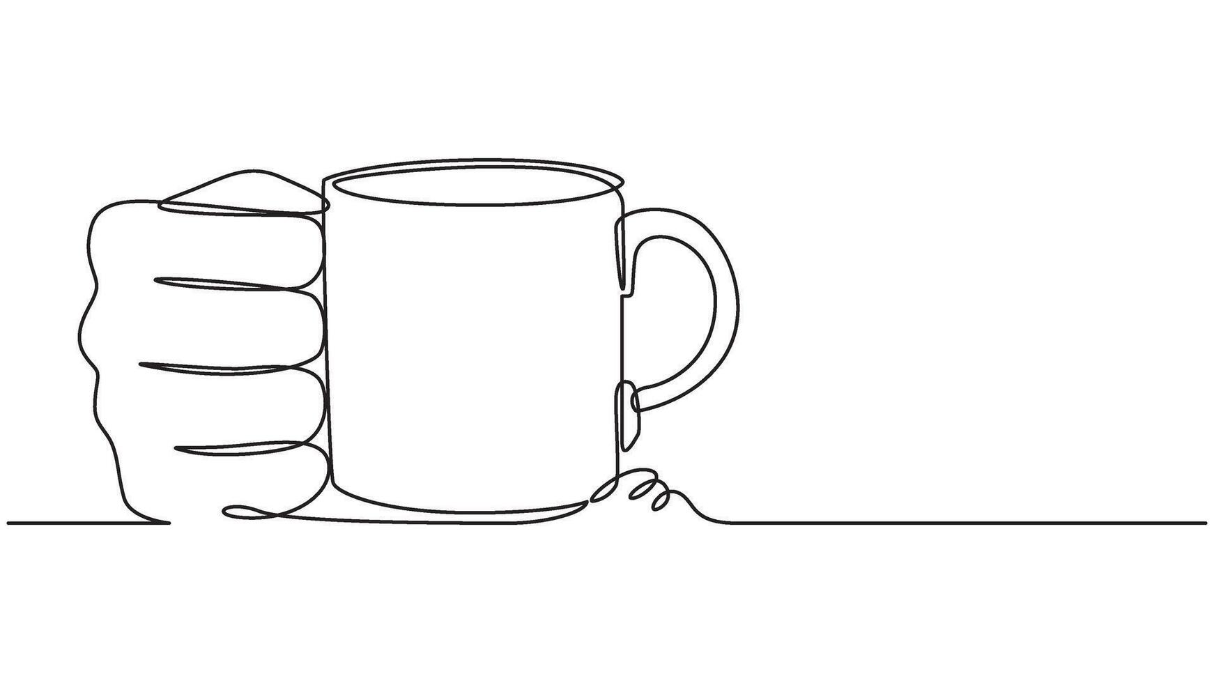 Monochrome Continuous Line Art Illustration of a Hand Holding a Coffee Mug vector